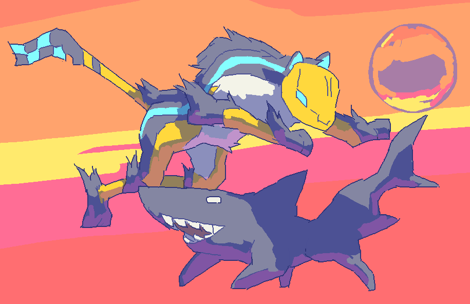 Checkah playing with a land shark