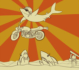 Shark on motorcycle jumping shark